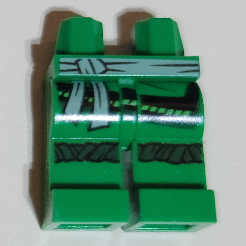 Lego Hips and Green Legs with Light Bluish Gray Belt Sash, and Dark Green Knee Wraps Print / Green