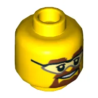 Minifig Head, Safety Goggles, Brown Eyebrows and Goatee Print [Hollow Stud] / Yellow