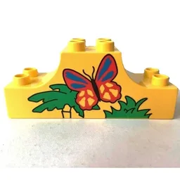Duplo Brick 2 x 6 x 2 with Curved Ends, and Butterfly and Leaves Print / Yellow