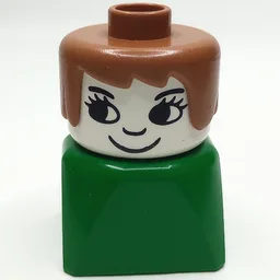 Duplo 2 x 2 x 2 Figure Brick Early, Long Swept Hair Fabuland Brown, Eyelashes Print / Green