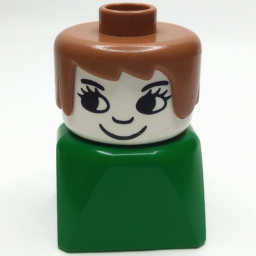 Lego Duplo 2 x 2 x 2 Figure Brick Early, Long Swept Hair Fabuland Brown, Eyelashes Print / Green