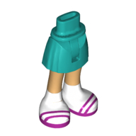 Lego Minidoll Hips and Short Skirt with Warm Tan Legs, White Socks, Magenta Sandals print / Dark Turquoise