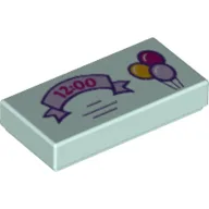 Tile 1 x 2 with Invitation with '12:00' on Lavender Ribbon and 3 Balloons Print / Light Aqua
