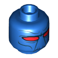Lego Minifig Head Cad Bane, Narrow Set Red Eyes and Black Facial Features Print / Blue