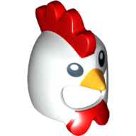 Lego Costume / Mask, Chicken with Yellow Beak and Red Comb and Wattles Print / White