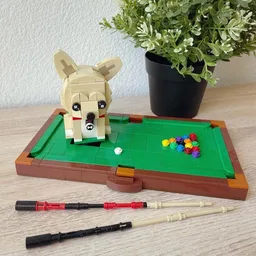 Pomchi puppy on pool table