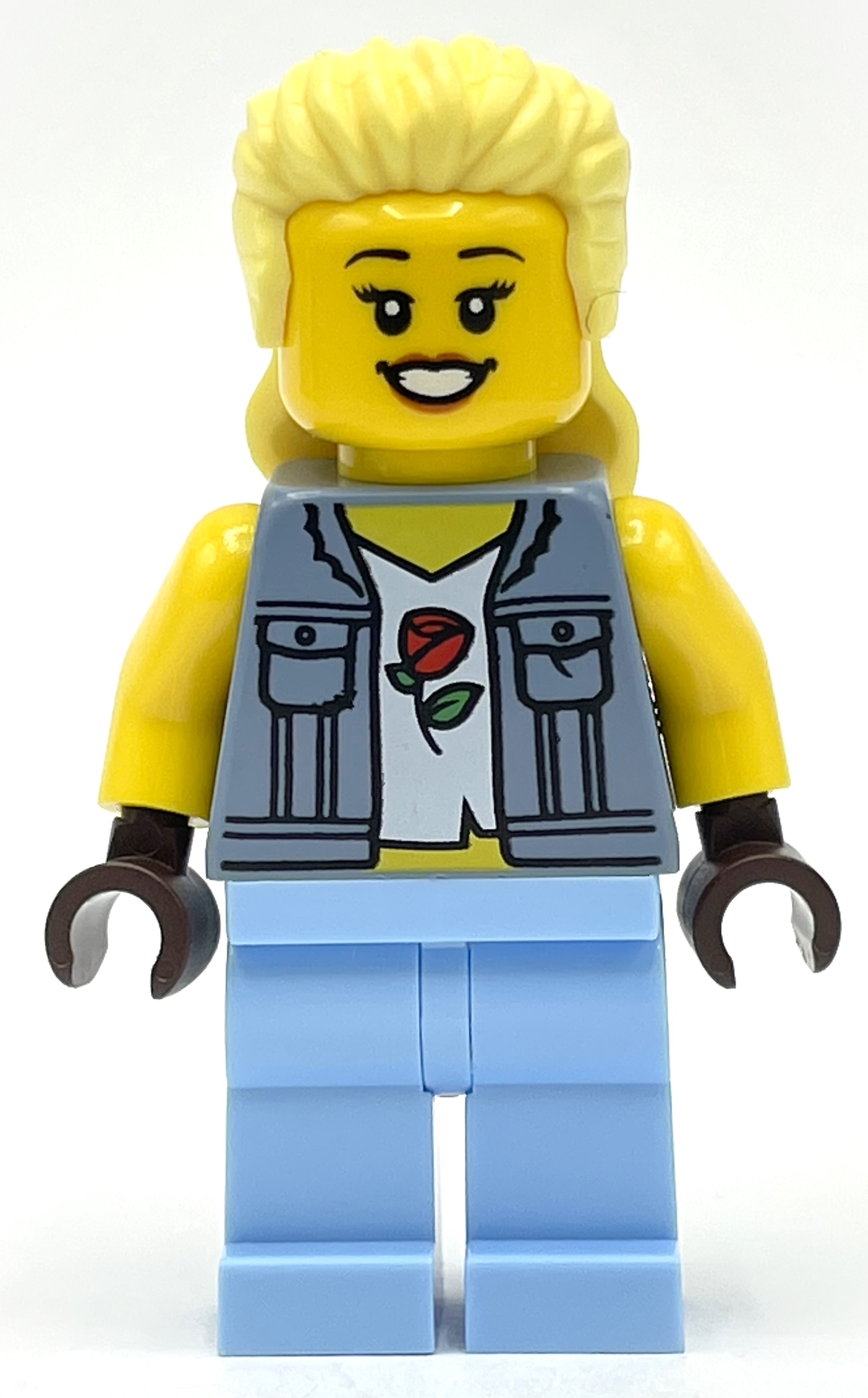 Lego Sand Blue Torso, Bright Light Blue Legs, Bright Light Yellow Hair