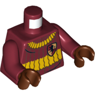 Lego Torso Quidditch Sweater with Gryffindor Crest, Ribbed Print, Dark Red Arms, Reddish Brown Hands / Dark Red