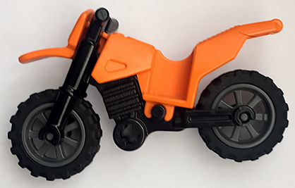 Lego Motorcycle Dirt Bike with Black Chassis (Long Fairing Mounts) and Dark Bluish Gray Wheels