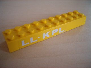 Lego Brick 2 x 10 with White 'LL-KPL' Pattern on Both Sides (Stickers) - Set 6697