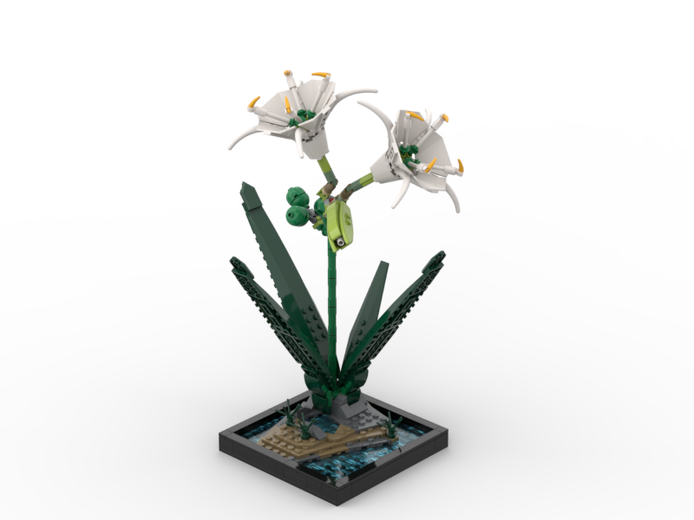 Lego Cahaba Lily (Hymenocallis coronaria) Botanical style MOC w/ Minifig scale build