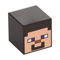 Minifig Head Special, Cube with Minecraft Steve Light Nougat Face Print / Dark Brown