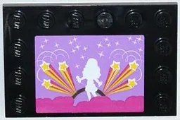 Tile, Modified 4 x 6 with Studs on Edges with Stars and White Female Singer Silhouette Pattern (Sticker) - Set 3315