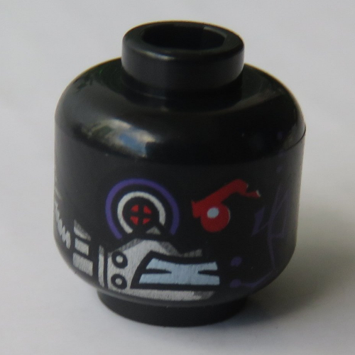 Lego Minifig Head Nindroid, Robot Red Eye, Mechanical Eye, Plating Print [Hollow Stud] / Black