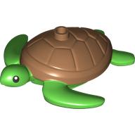 Lego Animal, Turtle with Stud, Medium Brown Shell print / Bright Green