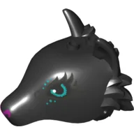 Animal Body Part, Fox Head with Dark Turquoise Eyes, Silver Swirls and Purple Nose Print / Black