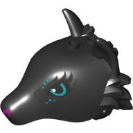 Lego Animal Body Part, Fox Head with Dark Turquoise Eyes, Silver Swirls and Purple Nose print / Black