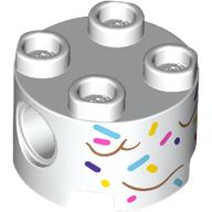 Lego Brick Round 2 x 2, Pin Holes with Multi Colored Sprinkles print / White