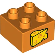 Duplo Brick 2 x 2 with Cheese Print / Orange
