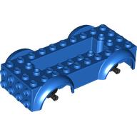 Lego Vehicle Base 4 x 10 x 2 1/2 with Mudguards, Wheel Pins and 6 x 2 Centre Recess with 3 Holes, Black Wheel Holders / Blue