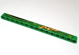 Technic, Liftarm Thick 1 x 15 with Red and Yellow Flames, Lime and Dark Green Scales and Skin Pattern Model Left Side (Sticker) - Set 42149