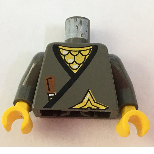 Lego Torso Robe, Brown Dagger, Gold Star, Gold Scale Mail Print, Dark Gray Arms, Yellow Hands / Dark Gray