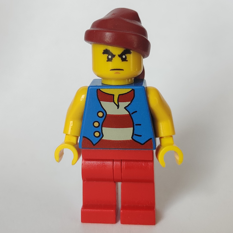 Lego Pirate - Blue Vest, Red Legs, Dark Red Bandana, Bushy Eyebrows