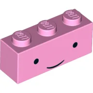 Brick 1 x 3 with Standard Smiling Face (Princess Bubblegum) Print / Bright Pink