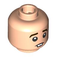 Lego Minifig Head Neville Longbottom, Thick Dark Brown Eyebrows, Buck Teeth, Worried/Lopsided Smile print / Light Nougat