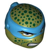 Lego Minifig Head Special, Ninja Turtle with Blue Mask and Dark Green Spots, Open Mouth Print (Leonardo) / Olive Green