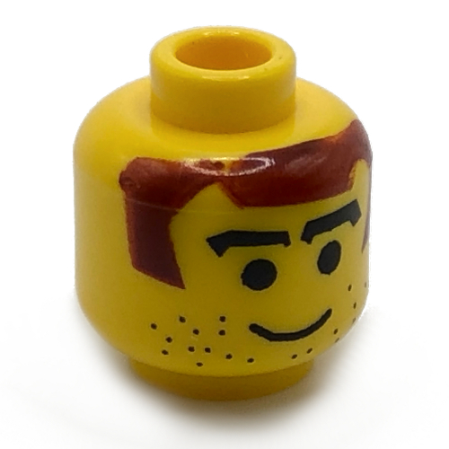 Lego Minifig Head Soccer Player / Hockey Player, Brown Hair, Thick Arched Eyebrows and Stubble Print [Blocked Open Stud] / Yellow