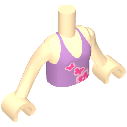 Lego Minidoll Torso Girl with Medium Lavender Halter Top, Dark Pink Butterflies, Flowers Print / Light Nougat