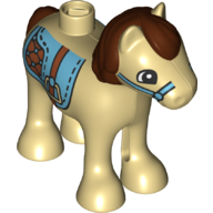 Lego Duplo Animal Horse/Foal with Saddle, Reddish Brown Mane & Tail Print / Tan