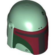 Lego Helmet Mandalorian with Holes, Black Visor, Dark Red and Dark Green Markings Print (Boba Fett) / Sand Green