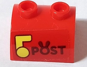 Lego Slope, Curved 2 x 2 Double with 2 Hollow Studs with 'POST' and Bright Light Yellow Mailbox Flag Pattern (Sticker) - Set 40449