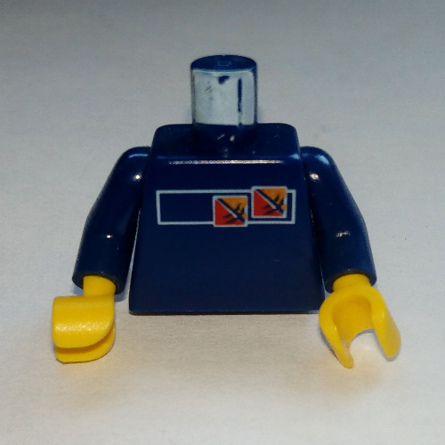 Lego Torso Gravity Games with Red and Orange Logos Print, Dark Blue Arms, Yellow Hands / Dark Blue