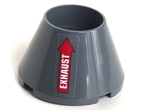 Lego Cone 4 x 4 x 2 Hollow No Studs with Red Arrow and White 'EXHAUST' Pattern Model Left Side (Sticker) - Set 70916