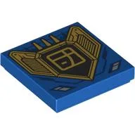 Tile 2 x 2 with Gold Shield, Asian Symbol Print / Blue