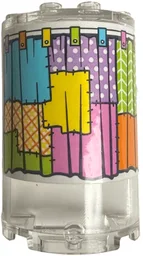 Cylinder Half 2 x 4 x 5 with 1 x 2 Cutout with Patchwork Fitting Room Curtain Pattern (Sticker) - Set 42614