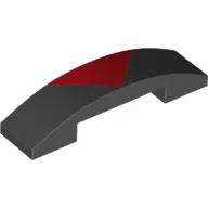 Brick Curved 4 x 1 Double, No Studs with Red Triangle Print / Black