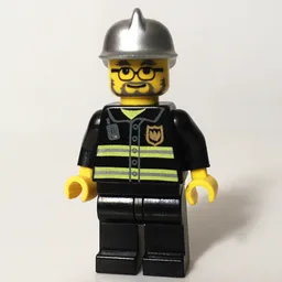 Fireman, Black Fire Jacket with Reflective Stripes, Radio, and Badge, Silver Helmet, Beard and Glasses