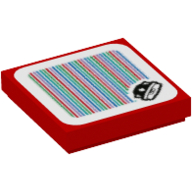 Lego Tile 2 x 2 with Spiny and Barcode Print (Sticker) / Red