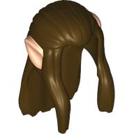 Lego Hair Long Straight with Braid in back, Long Locks over Ears with Light Nougat Elf Ears Pattern / Dark Brown