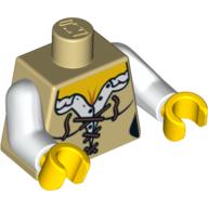 Lego Torso Corset with Reddish Brown Laces, Female Neckline Print, White Arms, Yellow Hands / Tan