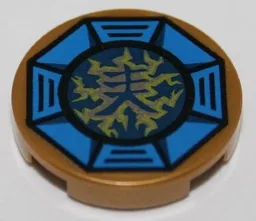 Tile, Round 2 x 2 with Bottom Stud Holder with Airjitzu Lightning Symbol in Blue Octagon Pattern
