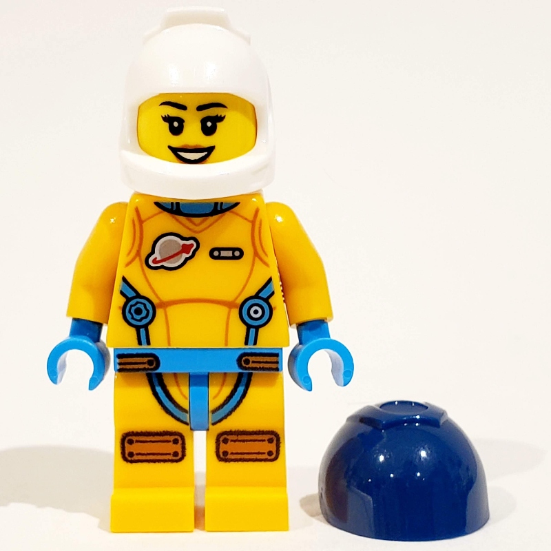 Lego Astronaut, Female, Bright Light Orange Suit, Dark Blue Visor