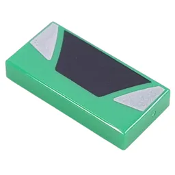Tile 1 x 2 with Black Trapezoid, Silver Triangles Print