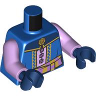 Lego Torso, Blue Robe, Gold Trim, Lavender Shirt, Laces, Lavender/Gold Sash as Belt, Gold Jewell print, Lavender Arms, Dark Blue Hands / Blue