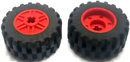 Wheel 18mm D. x 14mm with Axle Hole, Fake Bolts and Shallow Spokes with Black Tire 30.4 x 14 Offset Tread (55982 / 30391) / Red