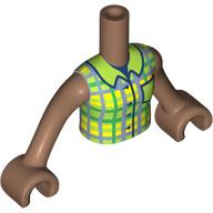Lego Minidoll Torso Girl with Dark Bluish Gray/Lime/Yellow Checkers Shirt, Dark Blue Trim print, Medium Brown Arms and Hands / Medium Brown
